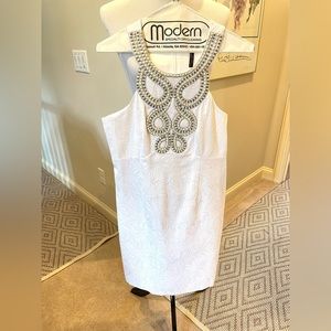 Laundry By Shelli Segal White Embellished Halter Dress